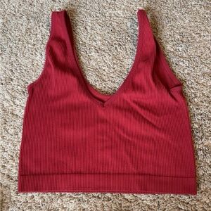 Red Ribbed Women's Top